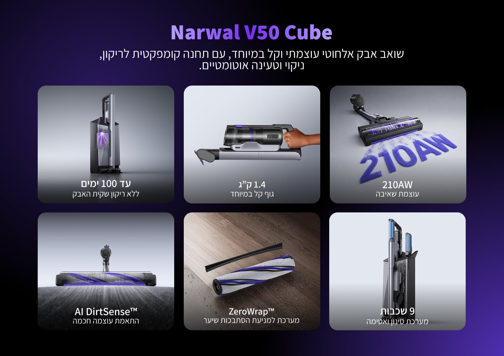 שואב אבק ידני עם עמדת ריקון עצמי Narwal Cube V50 feature image
