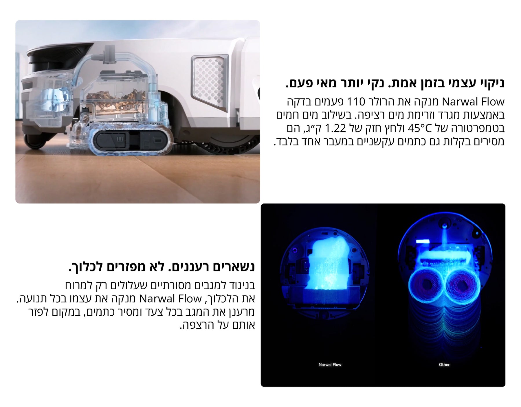 שואב אבק רובוטי  עם חיבור למערכת ניקוז מים אוטומטית Narwal Flow AX-11 לבן feature image